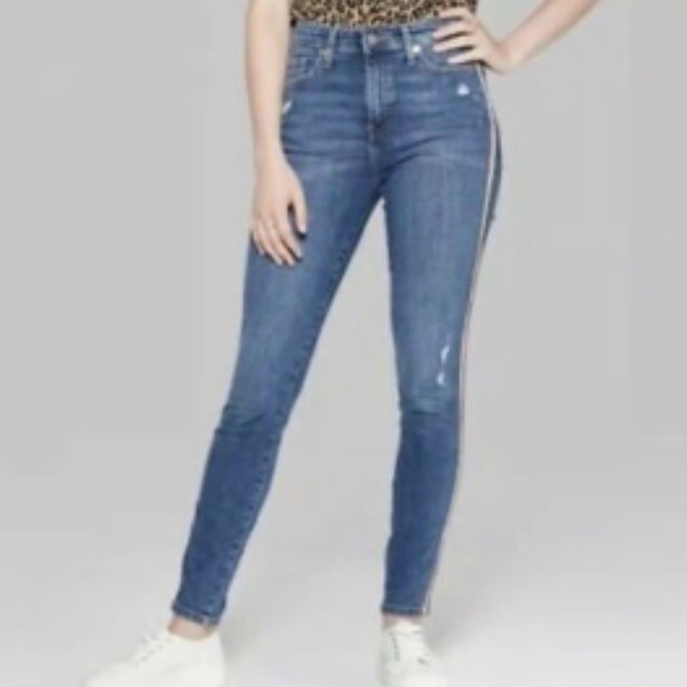 wild fable High-Rise Skinny Distressed Side Stripe Jeans
